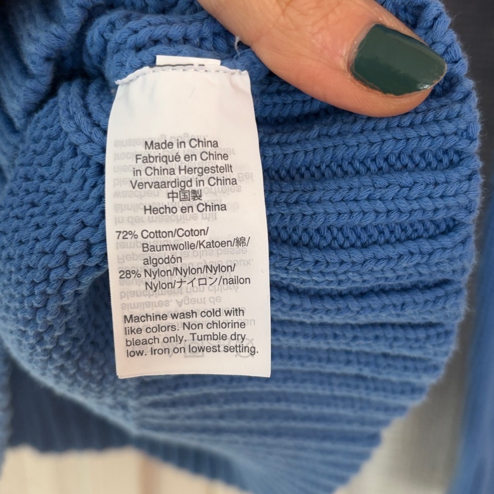 VINTAGE J Crew Roll Neck Sweater women’s XS blue cotton Chunky Fisherman 90s - Picture 5 of 6
